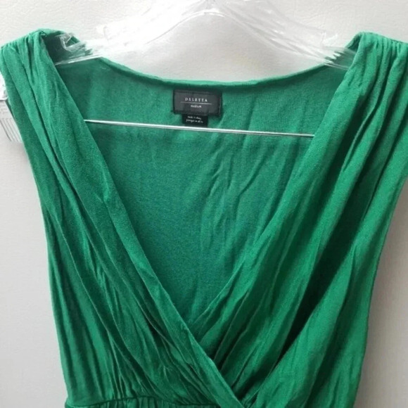 Anthropologie Deletta Emerald Green Wicklow Silk Midi Dress Ruched M - Picture 10 of 10
